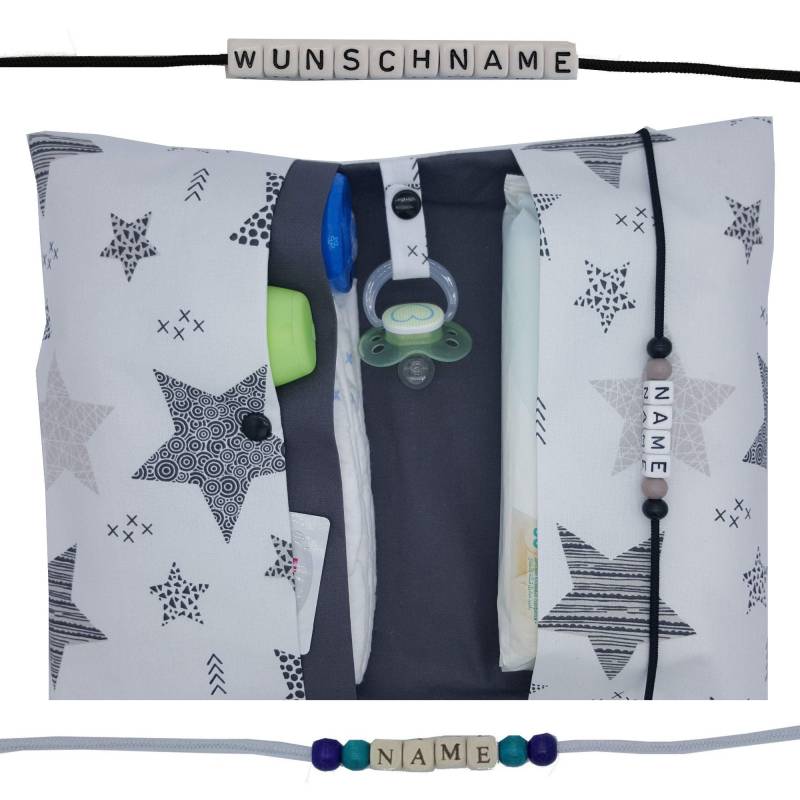 Windeltasche To Go Name Wickeltasche Xxl Sterne Zwillinge Viele Fächer Windeletui Geburt Baby Taufe Unterwegs Junge Mädchen Personalisiert von FrauElse