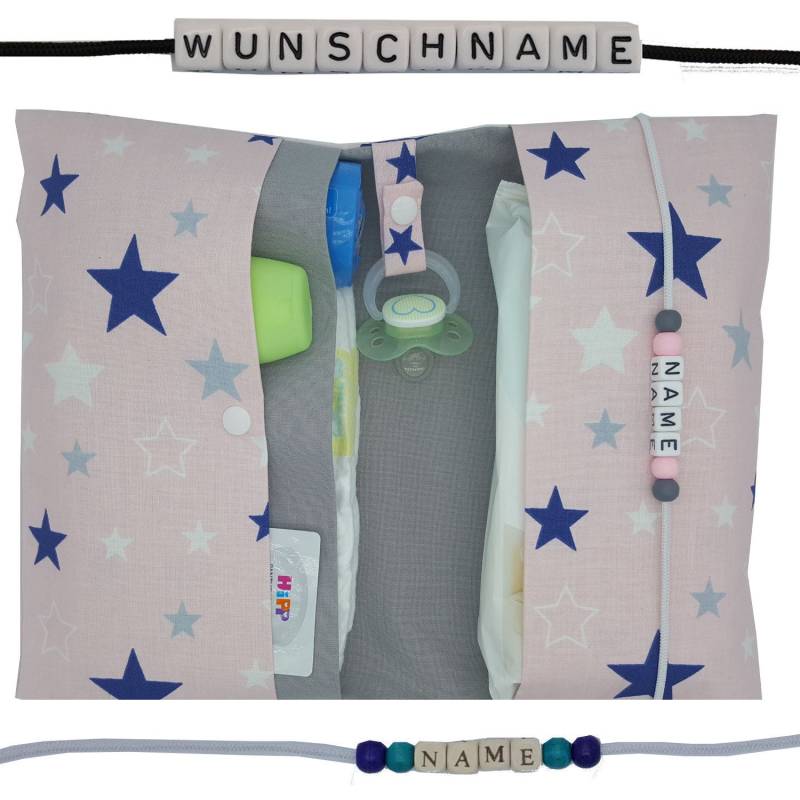 Windeltasche To Go Name Wickeltasche Xxl Sterne Zwillinge Windeletui Geschenk Geburt Taufe Baby Unterwegs Mädchen Personalisiert Frau Else von FrauElse