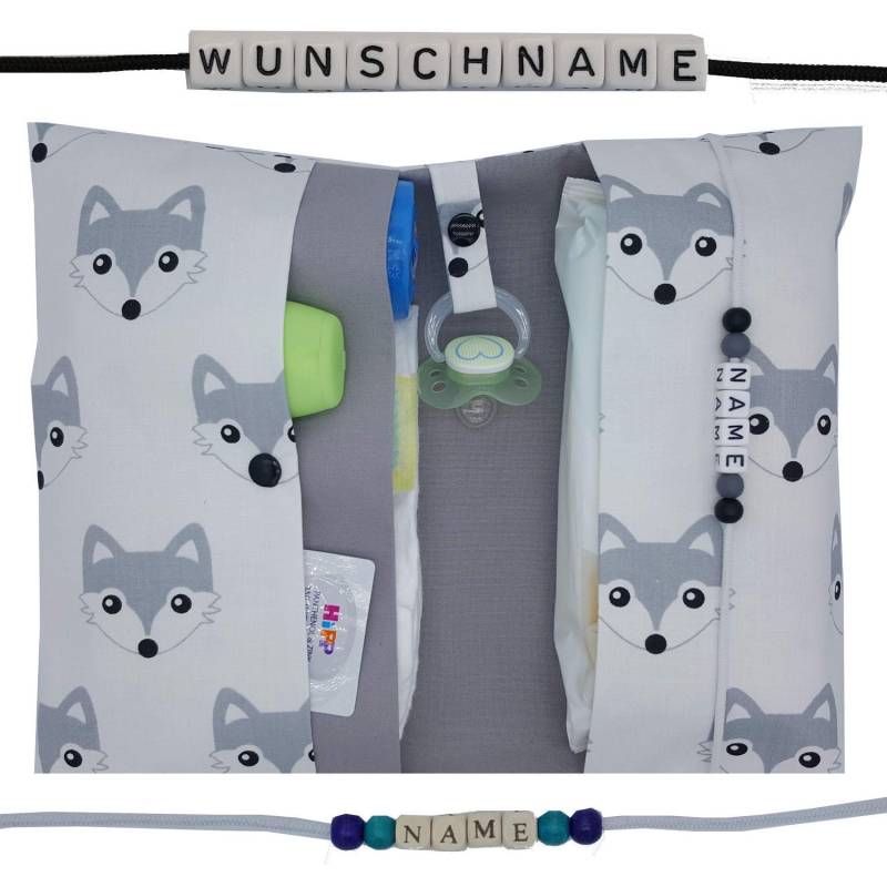 Windeltasche To Go Name Wickeltasche Xxl Tier Fuchs Zwillinge Viele Fächer Windeletui Baby Unterwegs Junge Mädchen Personalisiert Frau Else von FrauElse