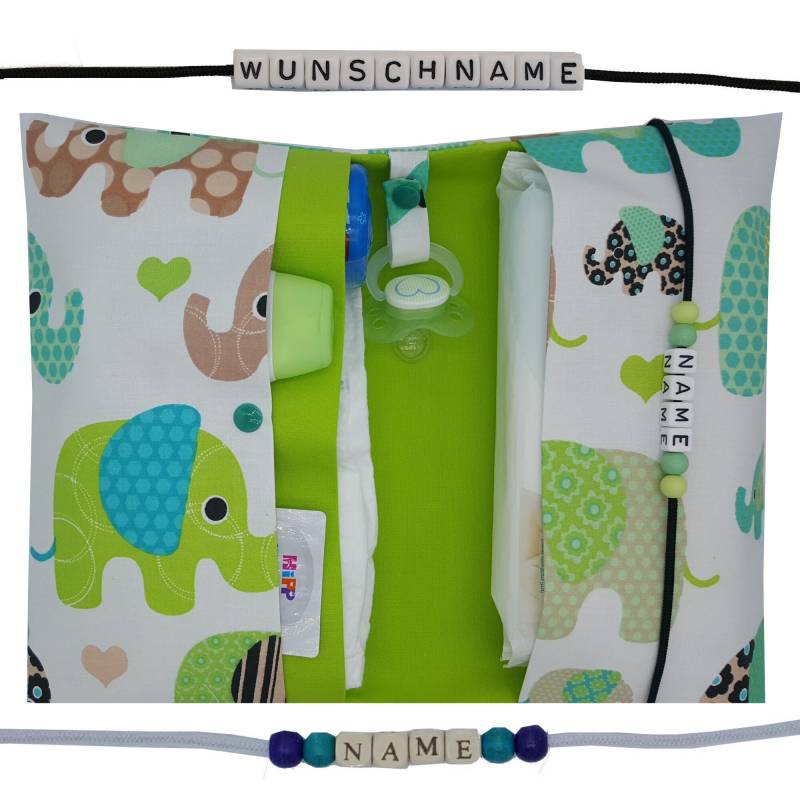 Windeltasche To Go Name Wickeltasche Xxl Zwillinge Elefanten Schnullerkette Fächer Windeletui Baby Unterwegs Mädchen Junge Personalisierbar von FrauElse
