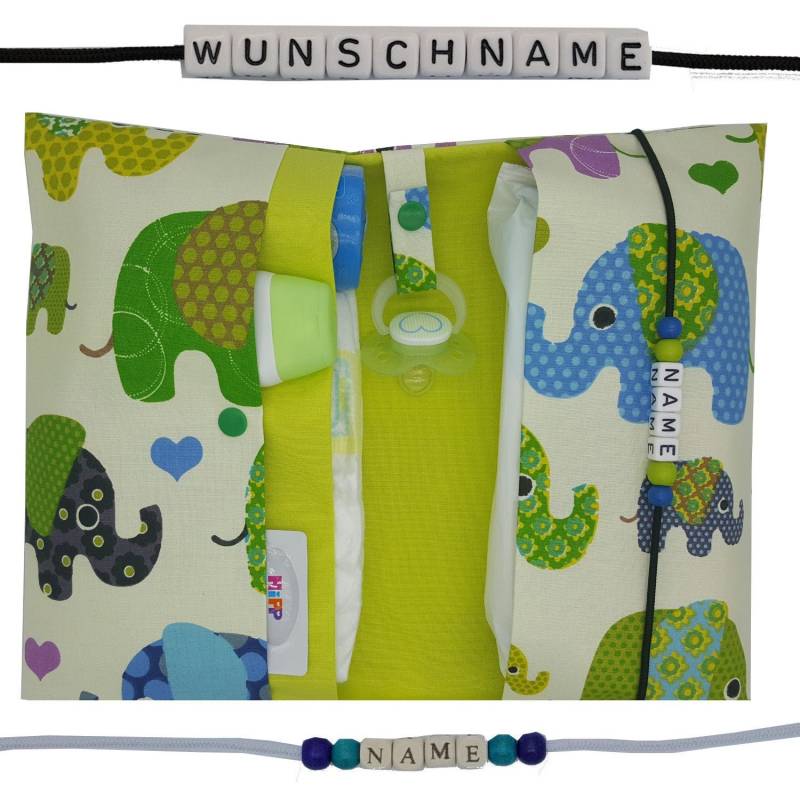 Windeltasche To Go Name Wickeltasche Xxl Zwillinge Elefanten Schnullerkette Fächer Windeletui Baby Unterwegs Mädchen Junge Personalisierbar von FrauElse