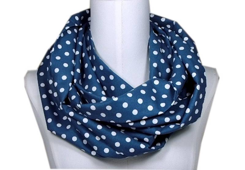 Geschenk Frau - Damen Loop -Geschenk Geburtstag - Schal Blau Weiß Mit Punkten-Baumwollschal-Geschenkidee Nichte Enkelin Beste Freundin von FrauGroschke