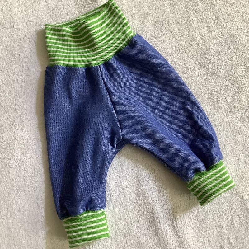 Baby Pumphose Gr. 62 Jeans Jersey Ringel Grün Mitwachshose Babyhose Herbst Mädchen Geschenk Junge von FrauMamaHaase
