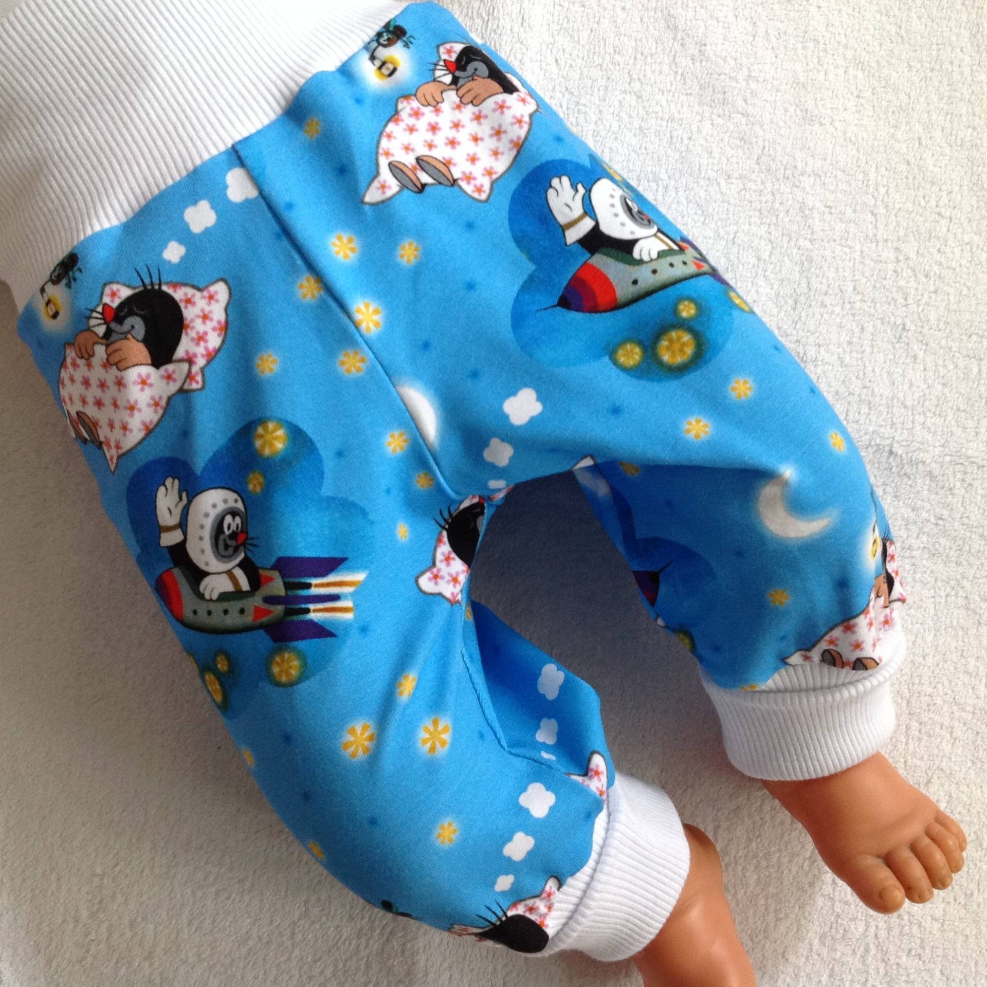 Babyhose Gr. 62 "Pauli - Guten Nacht" Blau Glühwürmchen Geschenk Geburt Taufe Babyausstattung Winter Weihnachten Unisex von FrauMamaHaase