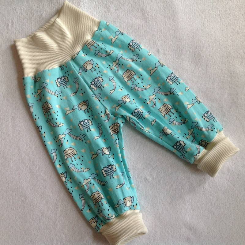 Babyhose Pumphose Gr. 68 "Eulen" Bio-Jersey Versandfertig Mitwachshose Waldtiere Geschenk Geburt Taufe von FrauMamaHaase