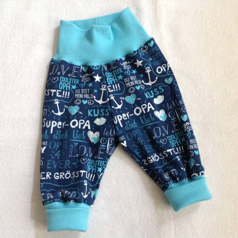 Babyhose Pumphose "Super Opa" Herbst Winter Kinderhose Unisex Krabbelhose Mitwachshose Geschenk Geburt Taufe Geburtstag von FrauMamaHaase