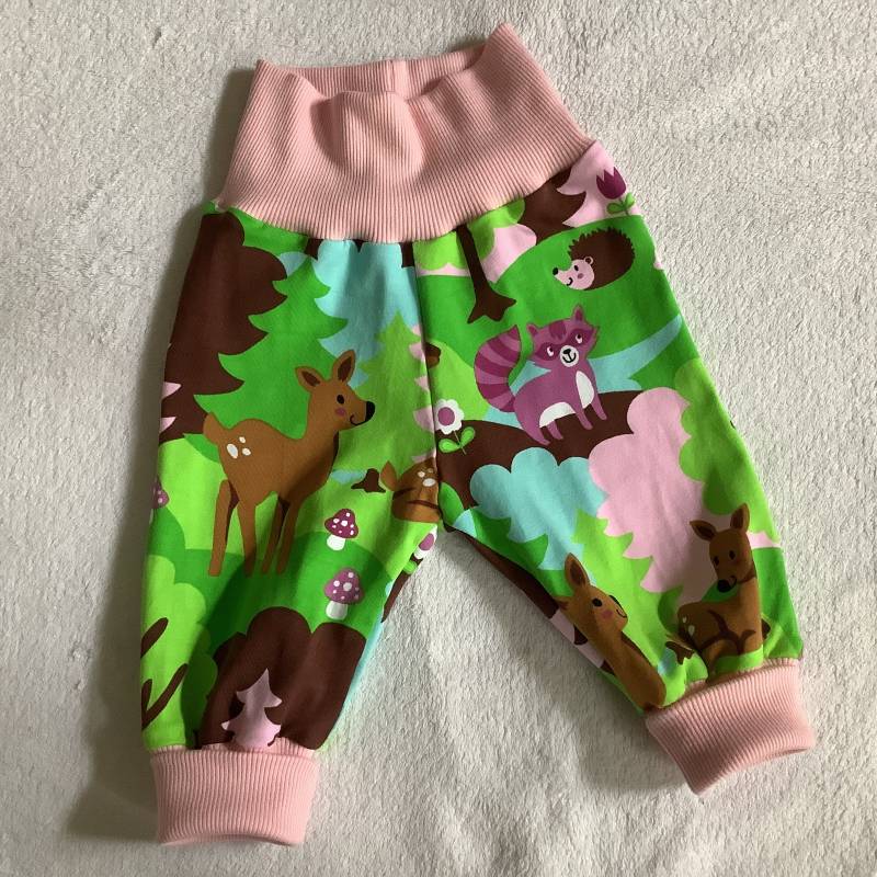 Babyhose Pumphose Waldtiere Frühling Sommer Rosa Kinderhose Krabbelhose Mitwachshose Geschenk Geburt Taufe Geburtstag von FrauMamaHaase