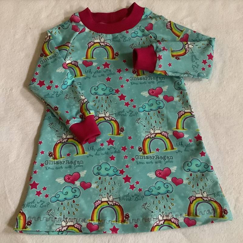Kleid Gr. 98 Versandfertig Winter Kinderkleid "Glitzerregen" Einhorn Kleidchen Sweat Mädchenkleid Geschenk Geburtstag von FrauMamaHaase