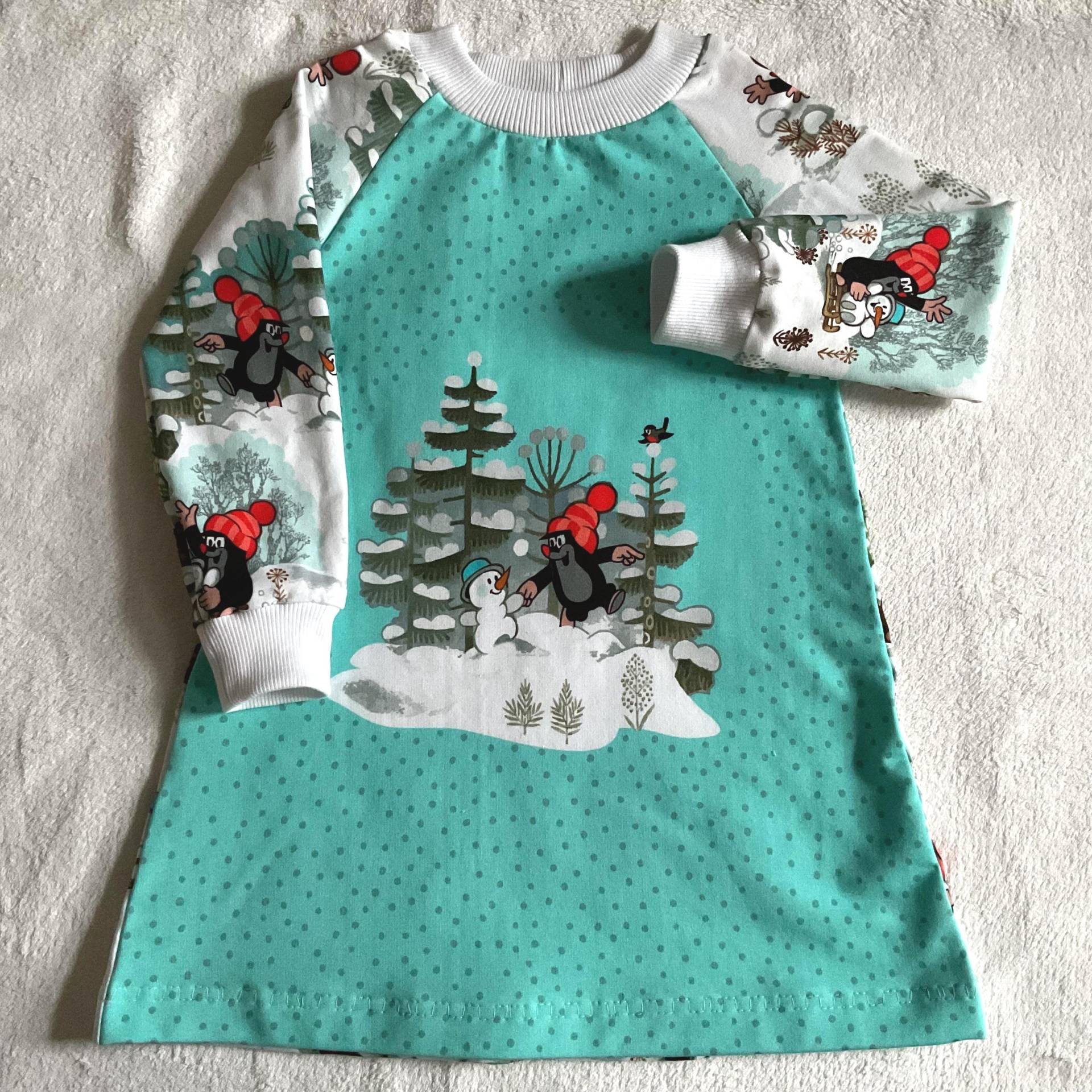 Kleid Tunika Kuschelsweat Winter "Pauli - Winterspaß" 3 Bilder Kinderkleid Longsleeve Geschenk Weihnachten Mädchen Schneemann von FrauMamaHaase
