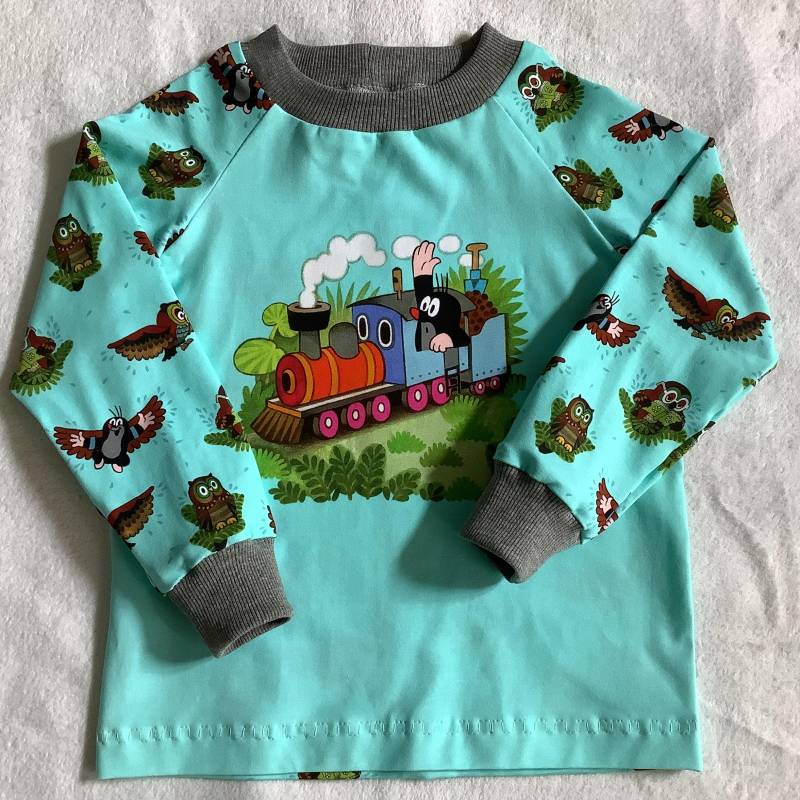 La-Shirt Gr. 104 "Der Kleine Maulwurf - Eule" Eisenbahn Türkis Braun Kindershirt Freunde Geschenk Geburtstag Unisex Weihnachten von FrauMamaHaase