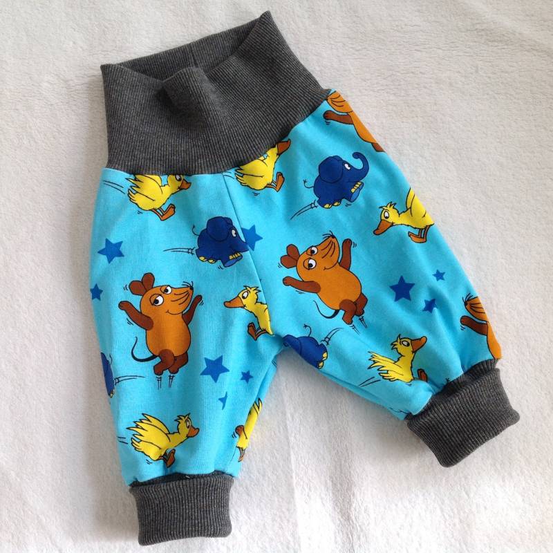 Pumphose 2 Farben Babyhose Kinderhose "Die Maus Und Freunde" Türkis Rosa Tobehose Krabbelhose Mitwachshose Geschenk Geburt Frühling von FrauMamaHaase