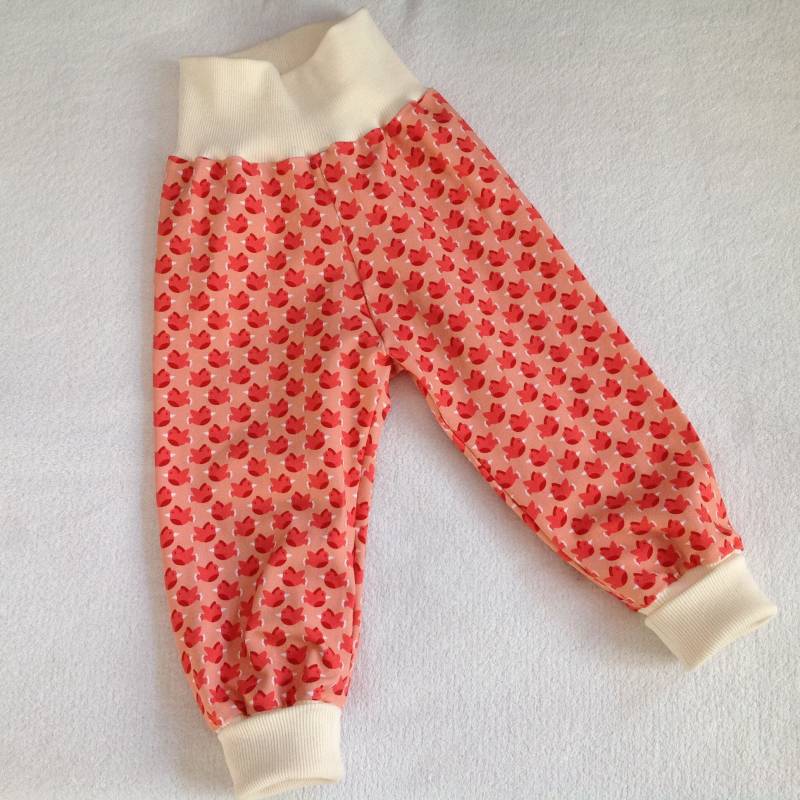Pumphose Gr. 80 "Piepmatz" Koralle Kinderhose Babyhose Vogel Rosa Geschenk Babyausstattung Versandfertig von FrauMamaHaase
