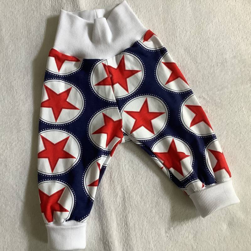 Pumphose "Sterne" Stars Babyhose 2 Farben Maritim Blau Rot Krabbelhose Mitwachshose Frühling Sommer Unisex Geschenk Taufe Kinderhose von FrauMamaHaase