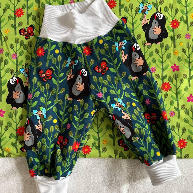 Pumphose Sweat Frühling Der Kleine Maulwurf 2 Farben Blumen Pants Baby Kind Unisex Krabbelhose Babyhose Geschenk Taufe Geburt von FrauMamaHaase