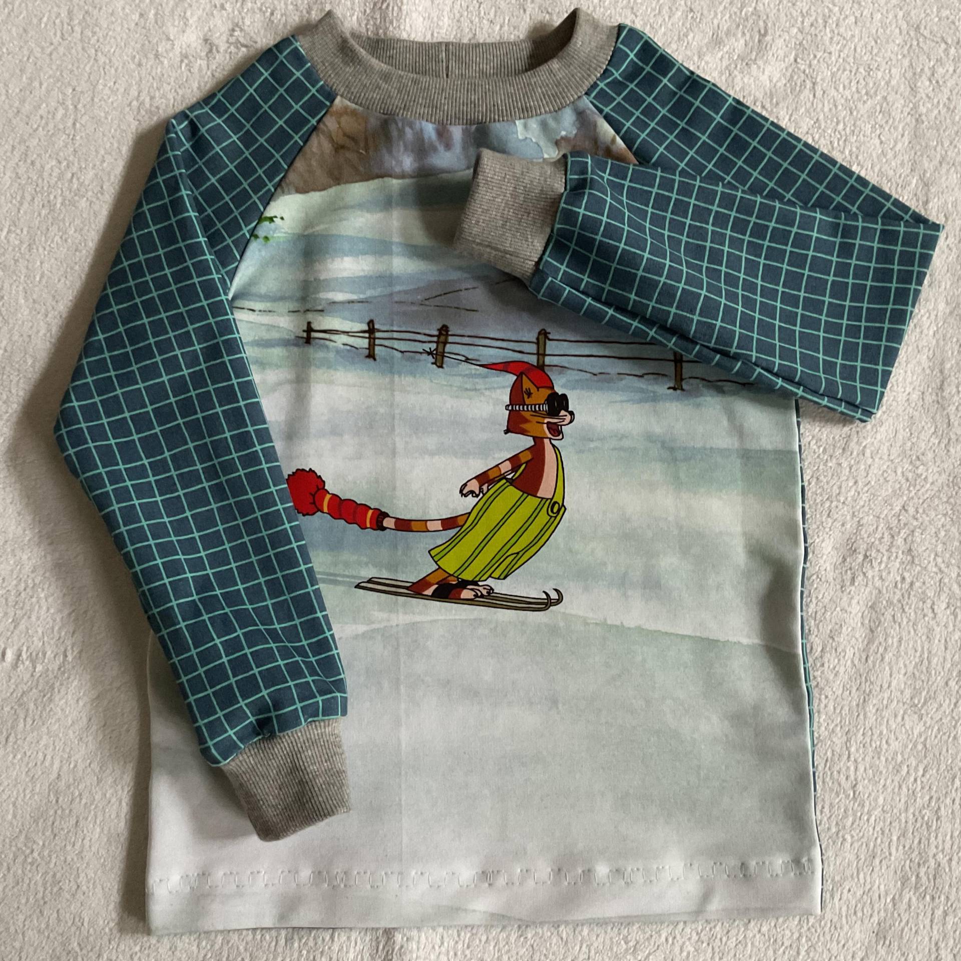 Sweatshirt Gr. 116 "Findus" Winter Karos Blau Muklas Kindershirt Longsleeve Pullover Geschenk Geburtstag Weihnachten von FrauMamaHaase
