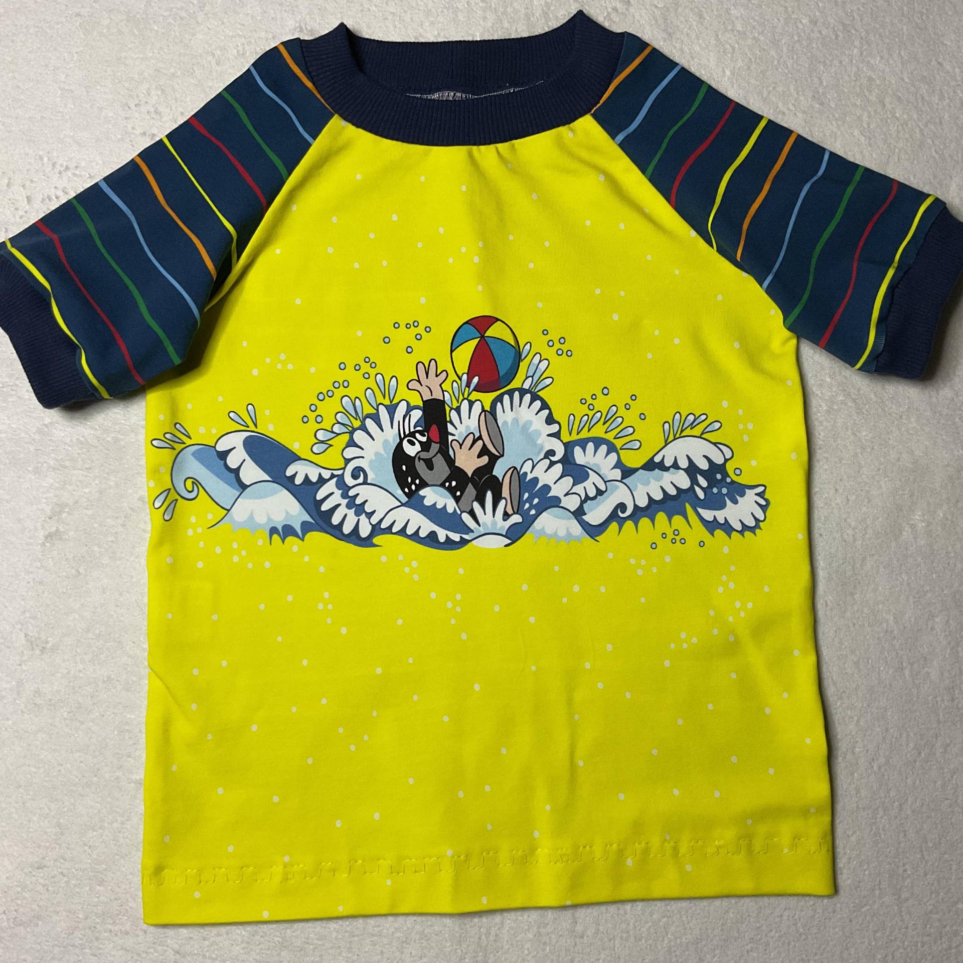 T-Shirt Gr. 104 Kinder Maulwurf Pauli Sommer Streifen Blau Bunt Kindershirt Geschenk Junge Mädchen Kinderkleidung Geburtstag von FrauMamaHaase