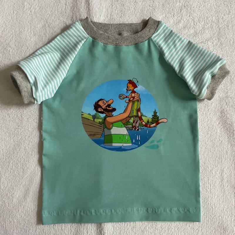 T-Shirt Gr. 104 "Pettersson Und Findus - Ab Ins Kühle Nass" Streifen Mint Sommer Geschenk Kindershirt Urlaub von FrauMamaHaase