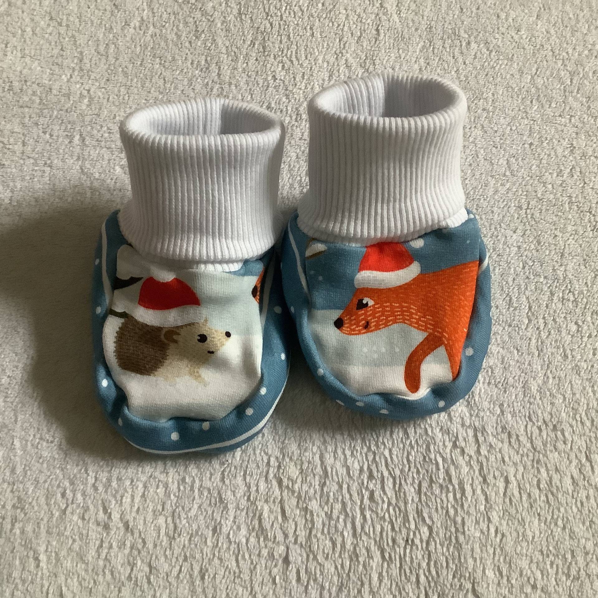 Tippy Toes Sweat 0-6 Monate Babysocken "Fuchs Und Igel" Winter Füsslinge Handmade Unisex Geschenk Geburt Weihnachten von FrauMamaHaase