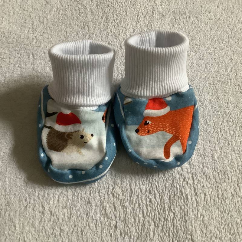 Tippy Toes Sweat 0-6 Monate Babysocken "Fuchs Und Igel" Winter Füsslinge Handmade Unisex Geschenk Geburt Weihnachten von FrauMamaHaase