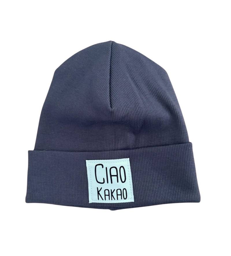 Hipster Beanie Mütze Unisex Dunkel Grau Anthrazit Spruch Wählbar von FrauMooHandmade
