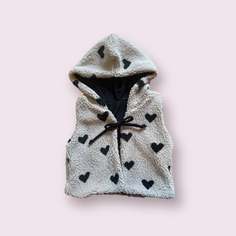 Kuschelig Warme Teddy Weste Jacke Mit Kapuze Kinder Babys Herzen Braun Schwarz von FrauMooHandmade