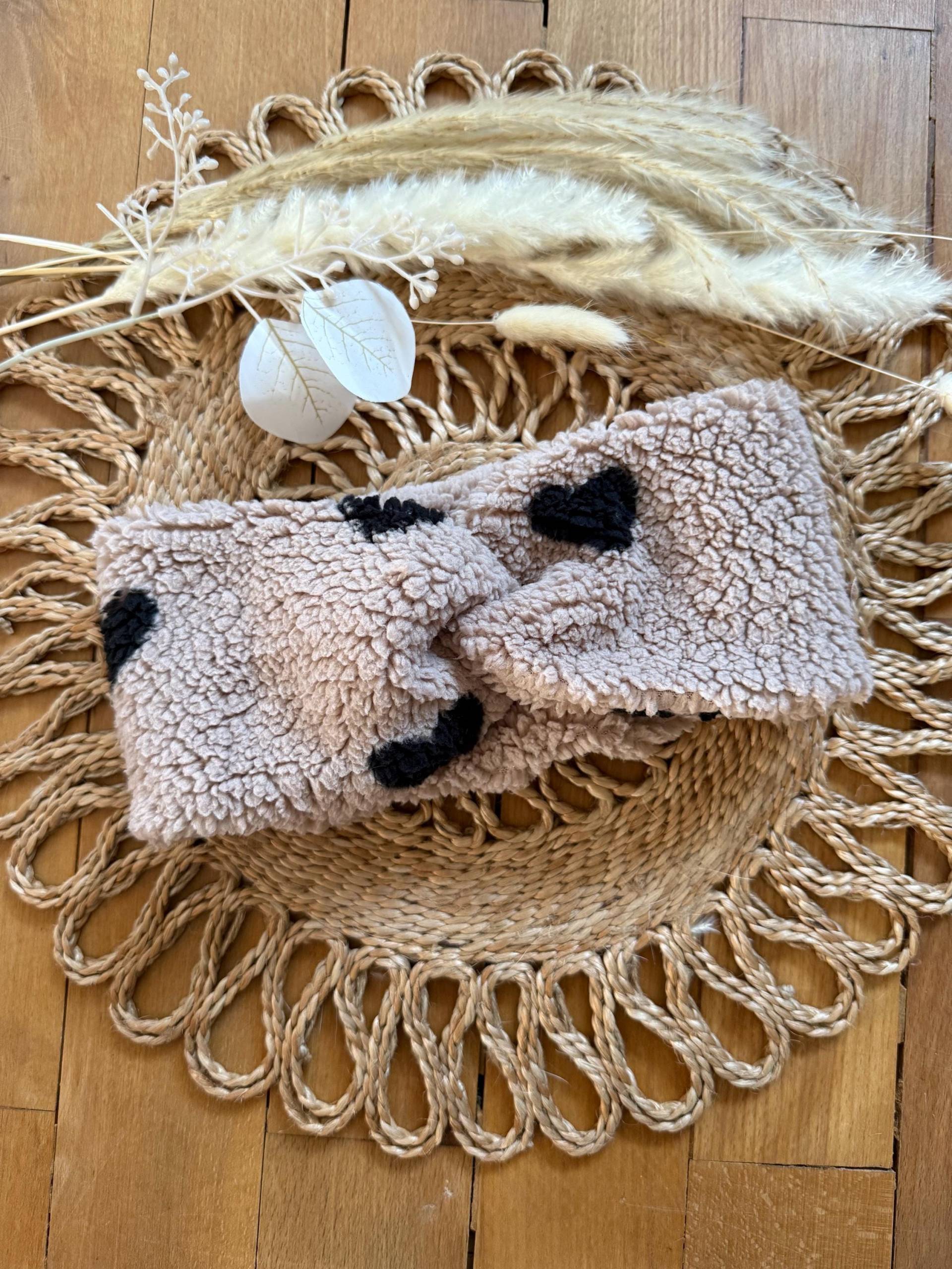 stirnband Mädchen Damen Teddy Plüsch Leo Braun Herzen Schwarz stirnband Mädchen Damen Teddy Plüsch Leo Braun Herzen Schwarz von FrauMooHandmade
