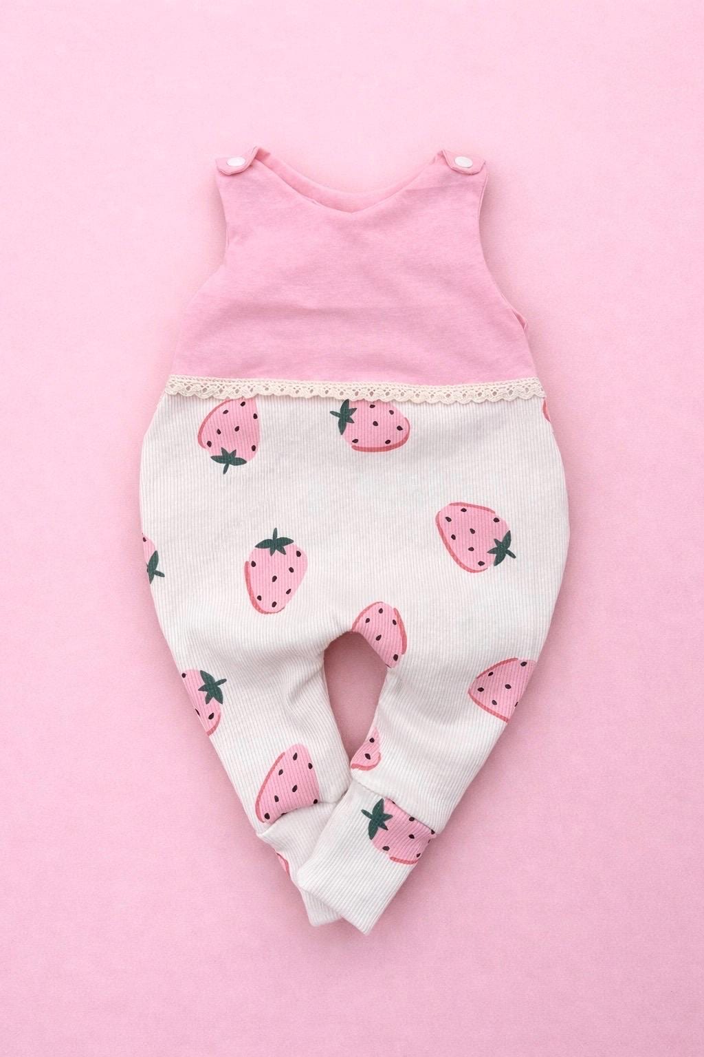 strampler Baby Erdbeere Creme Rosa Rippjersey von FrauMooHandmade