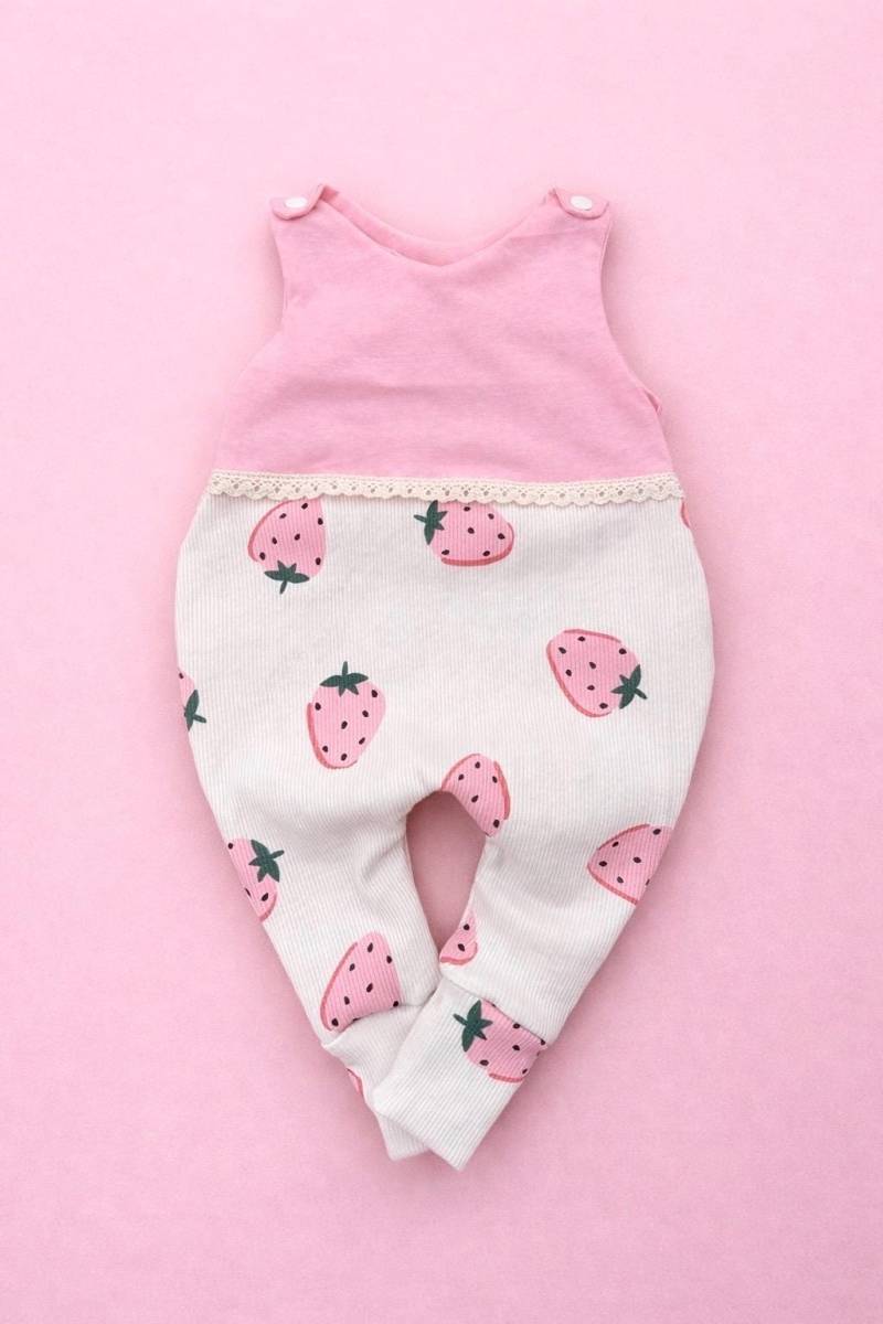 strampler Baby Erdbeere Creme Rosa Rippjersey von FrauMooHandmade