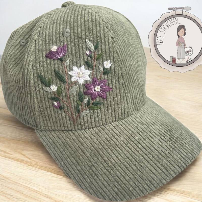 Besticktes Cord Cap | Olive Baseball Mit Blumenstickerei Damencap Herbstcap Cordmütze Bestickt| Handmade Geschenk Handbestickt Besticktes Cord Cap | Olive Baseball Mit Blumenstickerei Damencap Herbstcap Cordmütze Bestickt| Handmade Geschenk Handbestickt von FrauStickfaden