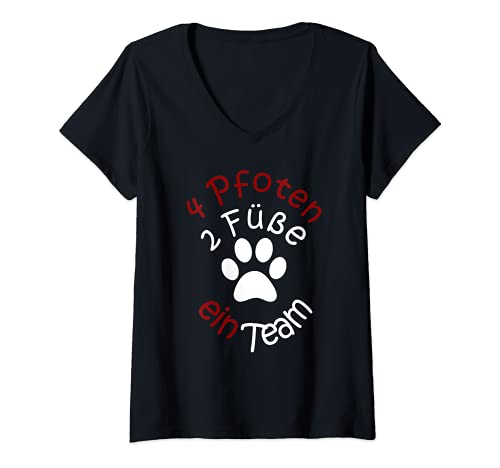 Damen Pfotenabdruck Dog Tshirt für Hundebesitzer frau Hundeschule T-Shirt mit V-Ausschnitt Damen Pfotenabdruck Dog Tshirt für Hundebesitzer frau Hundeschule T-Shirt mit V-Ausschnitt von Frauchen Herrchen Gassi Hunde Spruch Geschenkidee