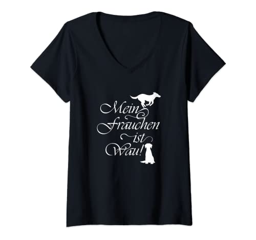 Damen Frauchen ist Wau Hundemama Ironischer Spruch T-Shirt mit V-Ausschnitt von Frauchen Hundebesitzer Hunde Sprüche