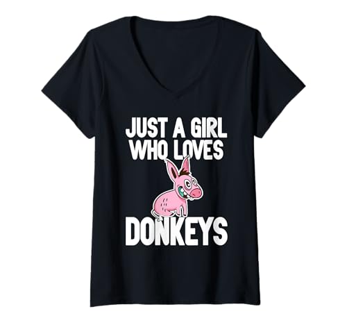 Damen Esel Fan Mädchen Lustig Tier Cartoon T-Shirt mit V-Ausschnitt Damen Esel Fan Mädchen Lustig Tier Cartoon T-Shirt mit V-Ausschnitt von Frauen Bauernhof Tiere Humor