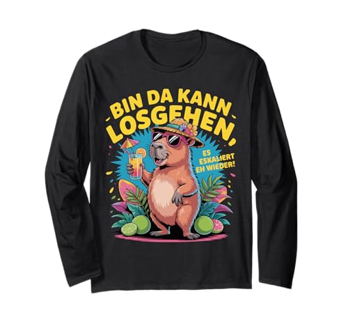 Damen Bin Da Kann Losgehen Es Escaliert Eh - Capybara Malle Langarmshirt von Frauen Capybara Gruppenkostüm Für JGA Mallorca