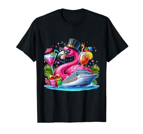 Pinkes Flamingo Mit Cocktail Kreuzfahrt Mädels Schiffsfahrt T-Shirt von Frauen Flamingo Gruppenkostüm Für Kreuzfahrtschiff