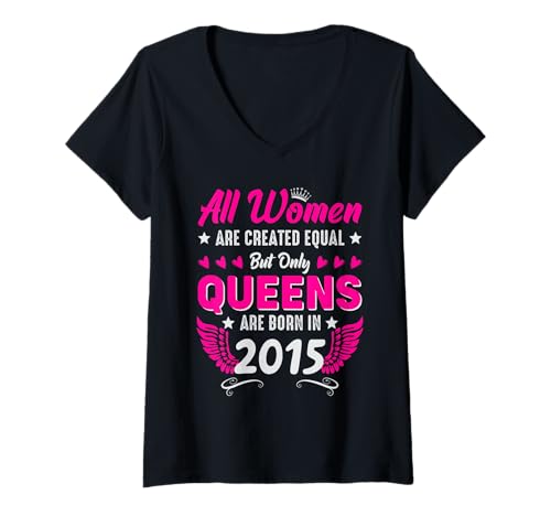 Damen Königinnen sind Jahrgang 2015 geboren 10. Geburtstag T-Shirt mit V-Ausschnitt Damen Königinnen sind Jahrgang 2015 geboren 10. Geburtstag T-Shirt mit V-Ausschnitt von Frauen Geburtstag 2015 Jahrgang 2015 Königin