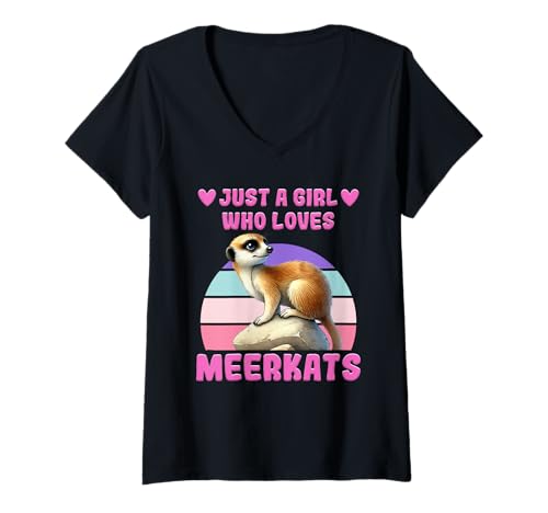 Damen Erdmännchen JUST A GIRL WHO LOVES MEERKATS Lustig Meerkat T-Shirt mit V-Ausschnitt Damen Erdmännchen JUST A GIRL WHO LOVES MEERKATS Lustig Meerkat T-Shirt mit V-Ausschnitt von Frauen Geschenk Erdmännchen Lustig Shirt Meerkat