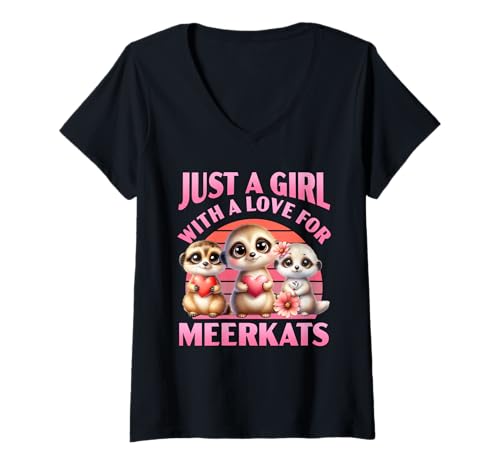 Damen Erdmännchen JUST A GIRL WITH A LOVE FOR MEERKATS Erdmännchen T-Shirt mit V-Ausschnitt Damen Erdmännchen JUST A GIRL WITH A LOVE FOR MEERKATS Erdmännchen T-Shirt mit V-Ausschnitt von Frauen Geschenk Erdmännchen Lustig Shirt Meerkat