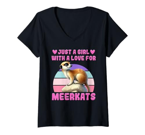 Damen Erdmännchen JUST A GIRL WITH A LOVE FOR MEERKATS Erdmännchen T-Shirt mit V-Ausschnitt Damen Erdmännchen JUST A GIRL WITH A LOVE FOR MEERKATS Erdmännchen T-Shirt mit V-Ausschnitt von Frauen Geschenk Erdmännchen Lustig Shirt Meerkat