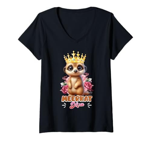 Damen Erdmännchen Kleidung MEERKAT DIVA Lustiges Meerkats T-Shirt mit V-Ausschnitt Damen Erdmännchen Kleidung MEERKAT DIVA Lustiges Meerkats T-Shirt mit V-Ausschnitt von Frauen Geschenk Erdmännchen Lustig Shirt Meerkat