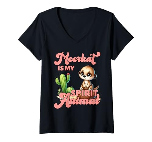 Damen Erdmännchen Kostüm MEERKAT IS MY SPIRIT ANIMAL Meerkats T-Shirt mit V-Ausschnitt Damen Erdmännchen Kostüm MEERKAT IS MY SPIRIT ANIMAL Meerkats T-Shirt mit V-Ausschnitt von Frauen Geschenk Erdmännchen Lustig Shirt Meerkat