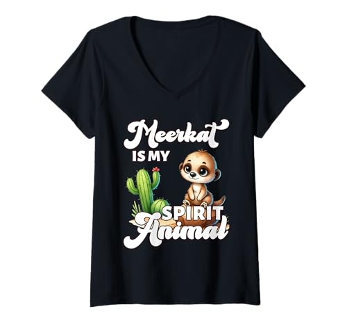 Damen Erdmännchen Kostüm MEERKAT IS MY SPIRIT ANIMAL Meerkats T-Shirt mit V-Ausschnitt Damen Erdmännchen Kostüm MEERKAT IS MY SPIRIT ANIMAL Meerkats T-Shirt mit V-Ausschnitt von Frauen Geschenk Erdmännchen Lustig Shirt Meerkat