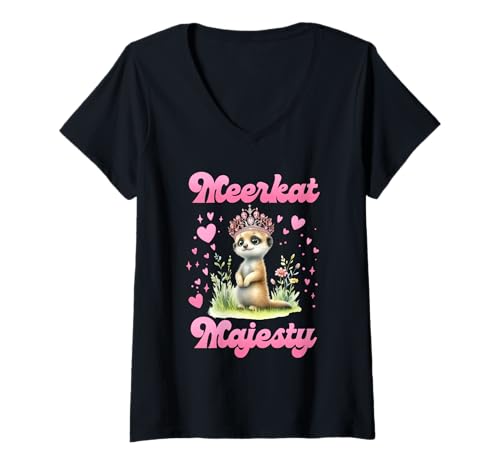 Damen Erdmännchen Kostüm MEERKAT MAJESTY Lustiges Meerkats T-Shirt mit V-Ausschnitt Damen Erdmännchen Kostüm MEERKAT MAJESTY Lustiges Meerkats T-Shirt mit V-Ausschnitt von Frauen Geschenk Erdmännchen Lustig Shirt Meerkat