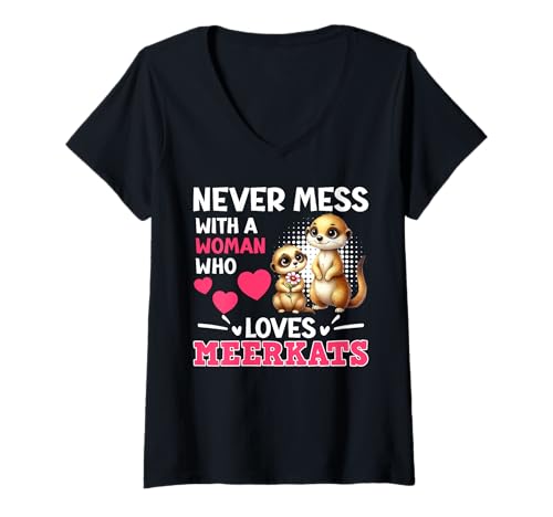 Damen Erdmännchen LEG DICH NIE MIT ERDMÄNNCHEN FRAU AN Meerkats T-Shirt mit V-Ausschnitt Damen Erdmännchen LEG DICH NIE MIT ERDMÄNNCHEN FRAU AN Meerkats T-Shirt mit V-Ausschnitt von Frauen Geschenk Erdmännchen Lustig Shirt Meerkat