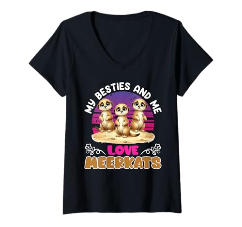 Damen Erdmännchen MY BESTIES AND ME LOVE MEERKATS Lustig Meerkat T-Shirt mit V-Ausschnitt Damen Erdmännchen MY BESTIES AND ME LOVE MEERKATS Lustig Meerkat T-Shirt mit V-Ausschnitt von Frauen Geschenk Erdmännchen Lustig Shirt Meerkat