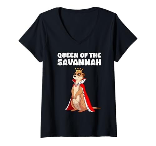 Damen Erdmännchen QUEEN OF THE SAVANNAH Retro Lustig Meerkat T-Shirt mit V-Ausschnitt Damen Erdmännchen QUEEN OF THE SAVANNAH Retro Lustig Meerkat T-Shirt mit V-Ausschnitt von Frauen Geschenk Erdmännchen Lustig Shirt Meerkat