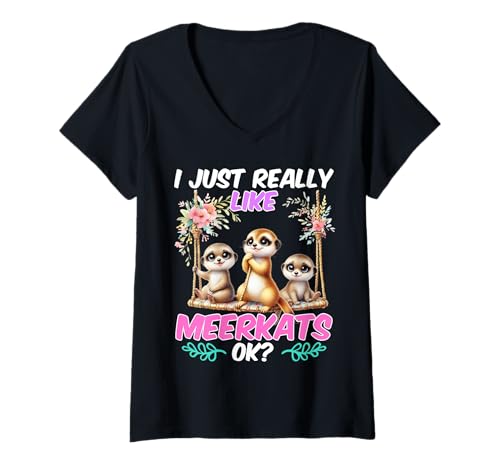 Damen Meerkat Kostüm MAG HALT EINFACH ERDMÄNNCHEN Lustig Meerkats T-Shirt mit V-Ausschnitt Damen Meerkat Kostüm MAG HALT EINFACH ERDMÄNNCHEN Lustig Meerkats T-Shirt mit V-Ausschnitt von Frauen Geschenk Erdmännchen Lustig Shirt Meerkat