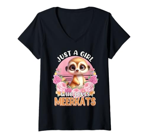Damen Meerkat NUR EIN MÄDCHEN DAS ERDMÄNNCHEN LIEBT Meerkats T-Shirt mit V-Ausschnitt Damen Meerkat NUR EIN MÄDCHEN DAS ERDMÄNNCHEN LIEBT Meerkats T-Shirt mit V-Ausschnitt von Frauen Geschenk Erdmännchen Lustig Shirt Meerkat