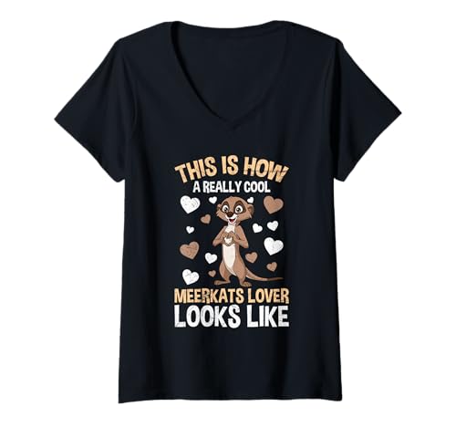 Damen Meerkat SO SIEHT COOLE ERDMÄNNCHEN LIEBHABERIN AUS Meerkats T-Shirt mit V-Ausschnitt Damen Meerkat SO SIEHT COOLE ERDMÄNNCHEN LIEBHABERIN AUS Meerkats T-Shirt mit V-Ausschnitt von Frauen Geschenk Erdmännchen Lustig Shirt Meerkat