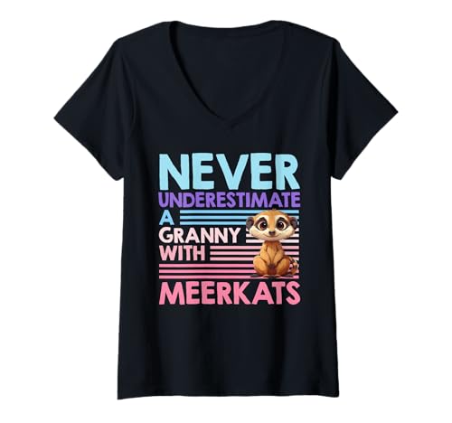 Damen Meerkat UNTERSCHÄTZE NIEMALS EINE FRAU MIT ERDMÄNNCHEN T-Shirt mit V-Ausschnitt von Frauen Geschenk Erdmännchen Lustig Shirt Meerkat