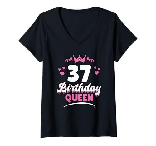 Damen 37 Jahre Birthday Queen Frau 37. Geburtstag T-Shirt mit V-Ausschnitt Damen 37 Jahre Birthday Queen Frau 37. Geburtstag T-Shirt mit V-Ausschnitt von Frauen Geschenke 37. Geburtstag